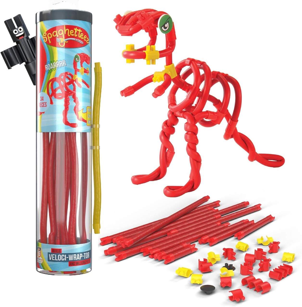 Spaghetteez Veloci-Wrap-Tor – Flexible Velociraptor Building Set for Kids – Bendable, Stretchable, Connectable Dino Toy – STEM Learning, Creative Play, and Imagination Development- Ideal for Age 4+